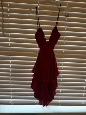Hello Molly Burgundy Spaghetti-Strap Layered Mini Dress